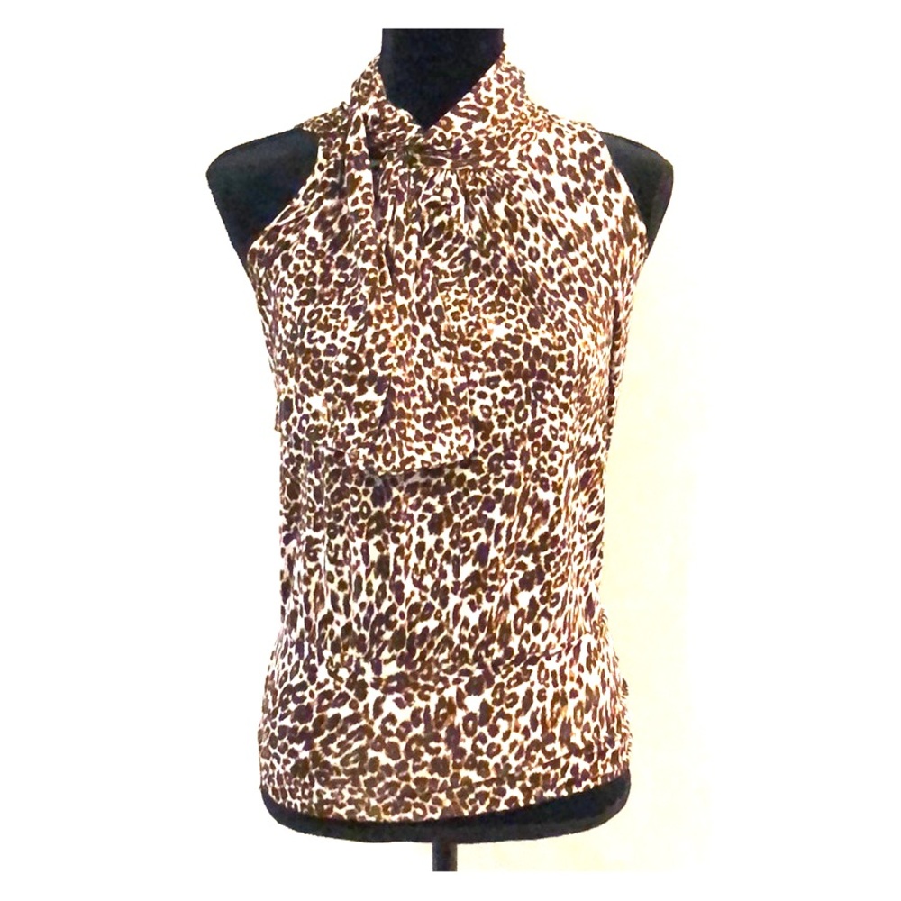 Sleeveless Leopard Tie-Neck Blouse
